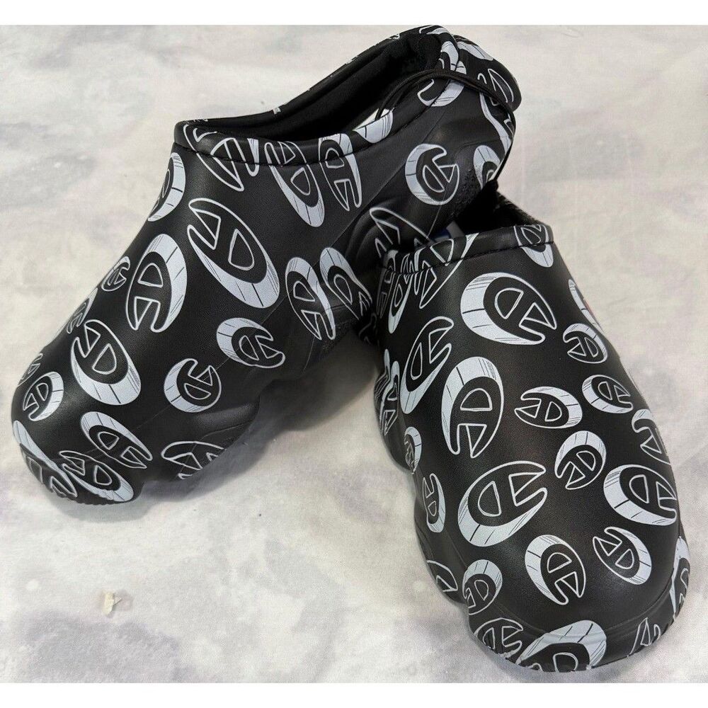Champion Slip-On Clogs Shoes Black Logo Print Unisex Size 9 New with Tags